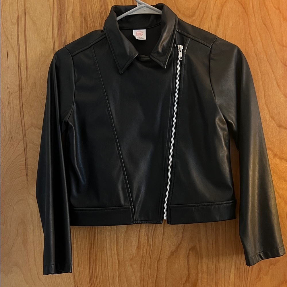 Wonder Nation Black Leather Jacket with Silver Zipper